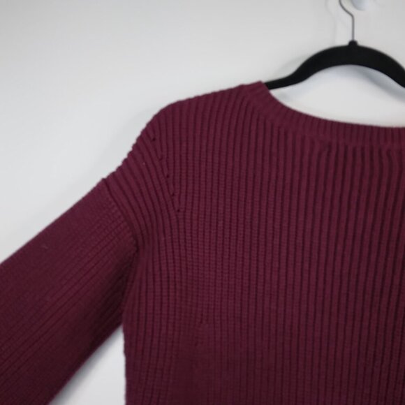 Rebecca Minkoff Teresa Burgundy Bell Sleeve Cropped Knit Sweater Size S - Picture 9 of 11
